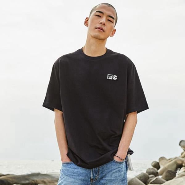 Fila X Daiwa Logo S/S Men's T-Shirts - Black,NZ 598-85360